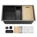 32 Inch Undermount Gunmetal Black Workstation Kitchen Sink 18 Gauge Stainless Steel