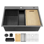 32x22 Inch Topmount Gunmetal Black Workstation  18 Gauge Stainless Steel Single Bowl Kitchen Sink