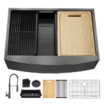 33x22 Inch Farmhouse Workstation Gunmetal Black All In One Kitchen Sink 18 Gauge Stainless Steel Single Bowl Sink With Faucet