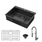 30x22Inch Topmount Gunmetal Black 18 Gauge Stainless Steel  Single Bowl Kitchen Sink With Faucet