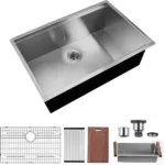 32 x 18 inch Single Bowl  Stainless Steel Workstation Kitchen Sink With Brushed Chrome Finish