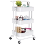 Werseon Rolling Cart with Wheels Bath Cart Organizer Cart Rolling Metal Tissue Cart Handle - White