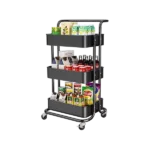Werseon rolling trolley with wheels bathtub manager trolley rolling metal tissue trolley handle - black