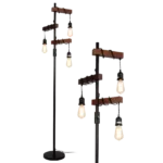 68 in. 3 Lights Wooden Industrial Floor Lamp in Black
