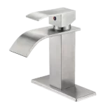 Waterfall Spout Centerset Bathroom Faucet with Drain Assembly in Brushed Nickel