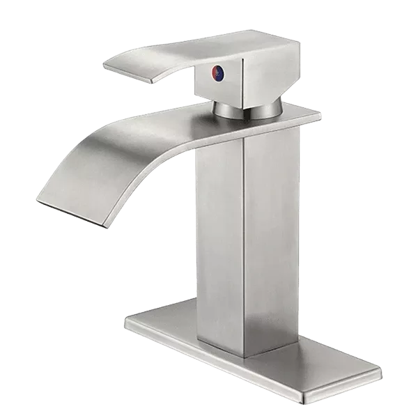 Waterfall Spout Centerset Bathroom Faucet with Drain Assembly in Brushed Nickel