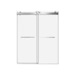 60 in. W x 76 in. H Sliding Frameless Shower Door in Brushed Nickel with 3/8 in. (10 mm) Clear Glass With Buffer