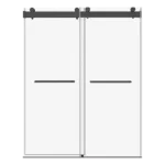 72 in. W x 76 in. H Sliding Frameless Shower Door in Matte Black with 3/8 in. (10 mm) Clear Glass With Buffer