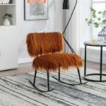 Caramel Faux Fur Rocking Chair of  Metal Frame And Legs Ideal for Living Room & Bedroom