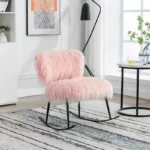 Pink Faux Fur Rocking Chair of  Metal Frame And Legs Ideal for Living Room & Bedroom