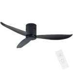 52 in. 3 Fan Speeds Flush Mount Ceiling Fan in Black with Remote Control