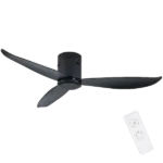 52 in. 3 Fan Speeds Flush Mount Ceiling Fan in Black with Remote Control