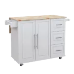 Kitchen Island with Spice Rack, Towel Rack and Extensible Solid Wood Table Top-White