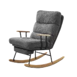 Metal Frame Teddy Fabric Gray Rocking Chair of Wooden Legs Ideal for Living Room & Bedroom