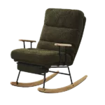 Metal Frame Teddy Fabric Green Rocking Chair of Wooden Legs Ideal for Living Room & Bedroom