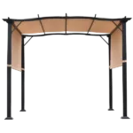 Gazebo with Retractable Canopy, Metal Frame, Sunshade and Waterproof in Brown Color