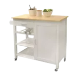 Kitchen Island Cart with drawers, cabinets, wine racks, partitions, towel racks, White-Beech