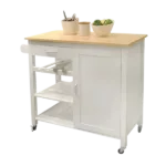 Kitchen Island Cart with drawers, cabinets, wine racks, partitions, towel racks, White-Beech