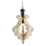 1-Light Farmhouse Chandeliar Distressed White Pendant French Country Wood Chandelier for Living Room Foyer for Indoor