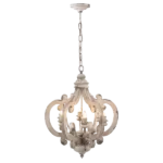 24 in. French Country 6-Light White Crown Chandelier Cottage Rustic Wooden Light for Indoor