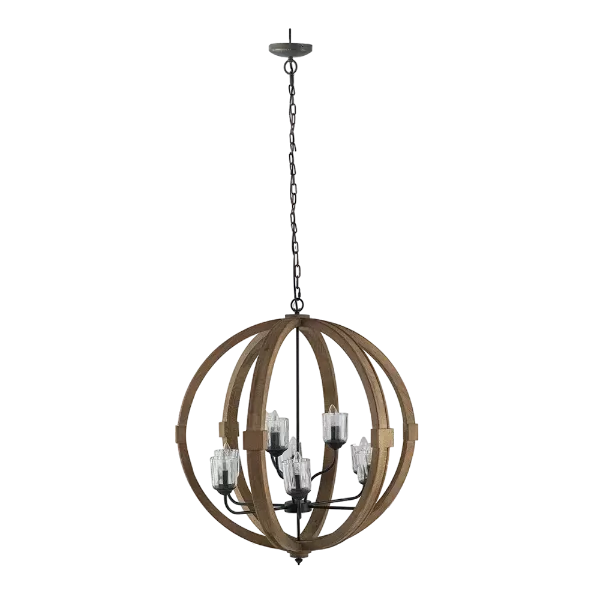 9- Light Globe Chandelier, Wood Chandelier Hanging Light Fixture with Adjustable Chain for Kitchen Dining Room Foyer Entryway, Bulb Not Included for Indoor