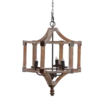 3 - Light Wood Drum Chandelier, Hanging Light Fixture with Adjustable Chain for Kitchen Dining Room Foyer Entryway, Bulb Not Included for Indoor