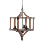 3 - Light Wood Drum Chandelier, Hanging Light Fixture with Adjustable Chain for Kitchen Dining Room Foyer Entryway, Bulb Not Included for Indoor