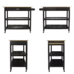 Kitchen Island & Kitchen Cart, Mobile Kitchen Island with Two Lockable Wheels, Rubber Wood Top, Black Color Design Makes It Perspective Impact During Party.