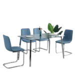 Modern 5 Piece Dining Table Set with 4 PU Dining Chairs Glass Tabletop and Silver Metal Legs Ideal For Dining Room