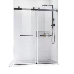 Black Shower Door Glass Frameless Sliding Shower Door 56-60 in.W x 76 in. H,3/8(10mm) Thick Clear Tempered Glass,Heavy Duty Stainless Steel Hardwares,Bypass Shower Enclosure