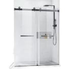 Black Shower Door Glass Frameless Sliding Shower Door 56-60 in.W x 76 in. H,3/8(10mm) Thick Clear Tempered Glass,Heavy Duty Stainless Steel Hardwares,Bypass Shower Enclosure