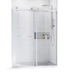 Frameless Double Brushed Nickel Sliding Shower Glass Door 60 in.W x 76 in. H,Bypass Shower Enclosure,3/8" Thick Clear Tempered Glass,Heavy Duty Stainless Steel Hardwares,2pcs Rectangle Handles