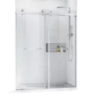 Frameless Double Brushed Nickel Sliding Shower Glass Door 60 in.W x 76 in. H,Bypass Shower Enclosure,3/8" Thick Clear Tempered Glass,Heavy Duty Stainless Steel Hardwares,2pcs Rectangle Handles