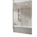 Brushed Nickel Glass Bathtub Doors 56-60 in. W x 62 in., Frameless Adjustable Sliding Tub Doors,Certified Thick Clear Clear Tempered Glass,304 Stainless Steel Hardware, Brushed Nickel