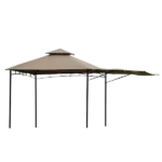 10 ft. Width x 10 ft. Brown Double Tiered Grill Canopy Gazebo Tent with Extendable Awning in Khaki Color