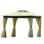 Double Tiered Soft Top Canopy Gazebo for Outdoor in Khaki Color