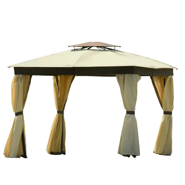 Double Tiered Soft Top Canopy Gazebo for Outdoor in Khaki Color