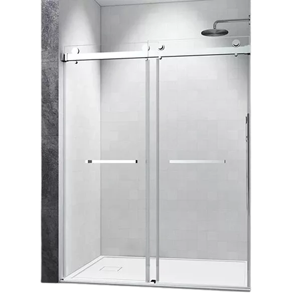 60*76" Double Sliding Frameless Shower Door Brushed Nickel Without Buffer