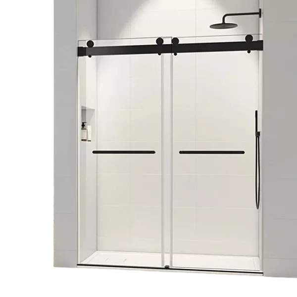 60*76" Double Sliding Frameless Shower Door Matte Black With Buffer