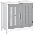 kleankin Modern Under Sink Cabinet with 2 Doors, Pedestal Under Sink Bathroom Cupboard, Bathroom Vanity Cabinet with Adjustable Shelves, Gray and White