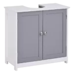 kleankin Pedestal Sink Storage Cabinet, Vanity Base Cabinet, Under Sink Bathroom Cabinet with U-shape Cut-Out and Adjustable Internal Shelf, White and Gray