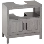 kleankin Pedestal Sink Storage Cabinet, Bathroom Under Sink Cabinet with 2 Doors and Open Shelf, Bathroom Vanity, Gray