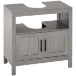 kleankin Pedestal Sink Storage Cabinet, Bathroom Under Sink Cabinet with 2 Doors and Open Shelf, Bathroom Vanity, Gray