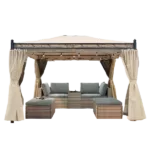 Width Outdoor Patio with Mosquito nets and Polyester Curtains, Double Roofs in Beige Color