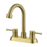 2-Handle High Arc Bathroom Faucet with Copper Pop-Up Drain in Brushed Gold