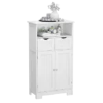 Classic White Wooden Bathroom Cabinet with Adjustable Shelf, 2 drawers and 2 doors