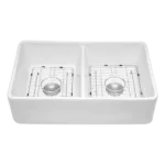 Double Bowl Farmhouse Kitchen Sink with Bottom Grids and Strainer