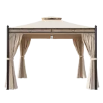 Patio Gazebo with Sidewalls, Outdoor Canopy with Privacy Curtains in Beige Color