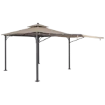 Gazebo with Extended Side Shed and LED Light in Brown Color