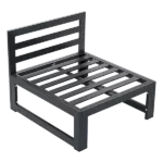 Weather-Resistant Armless Aluminum Outdoor Couch With Black Frame Finish and Blue Cushions
